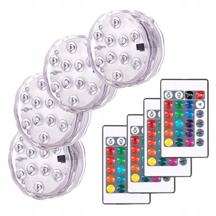 Lampi subacvatice RGB, 10 LED, iluminare multicolor, alimentare cu baterii, set