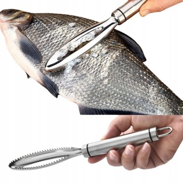 Set 2 obieraczek pentru peste, inox, dimensiuni 20x3,5cm si 21x4cm, ergonomic, antiderapant