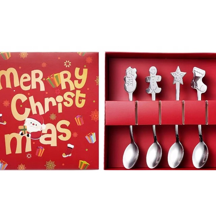 Set 4 lingurite din inox, stil sarbatori, argintii, 12,9 cm