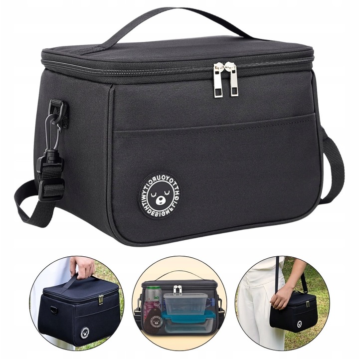 Geanta termoizolanta pliabila pentru pranz, 9L, neagra, design modern
