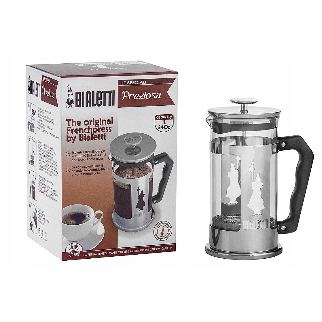 Cafetiera Bialetti, 1L, negru/argintiu