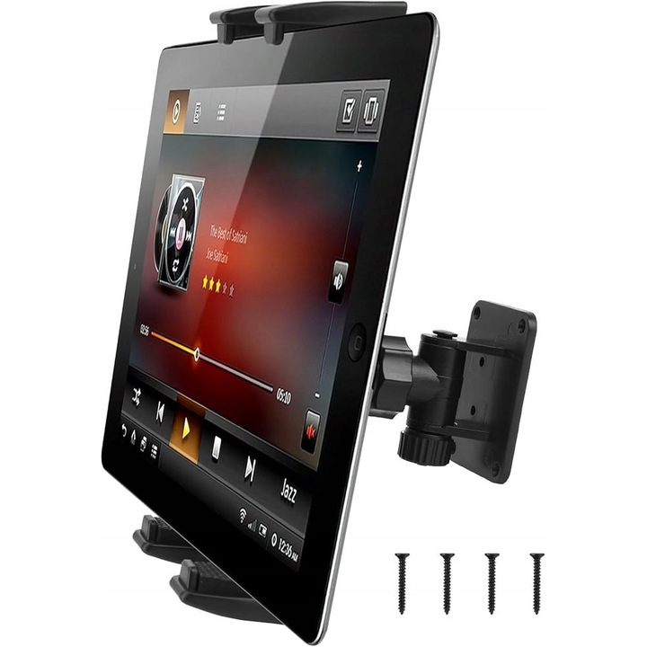 Urmatorul suport de perete pentru tableta, rotire 360°, design unic, dimensiuni ajustabile, negru, set de accesorii