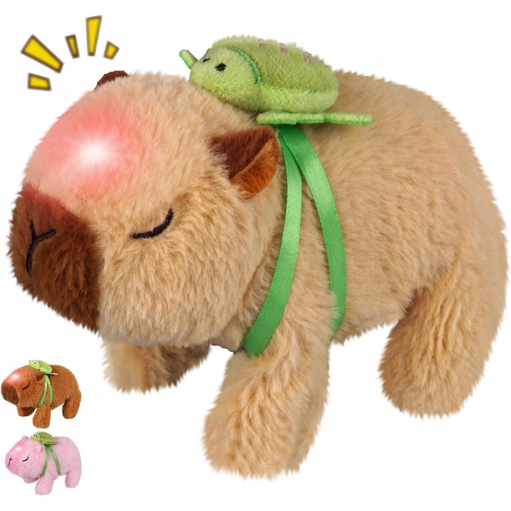 Jucarie de plus interactiva Capybara, bej, 15x10x4cm, functii de alergare si luminescenta