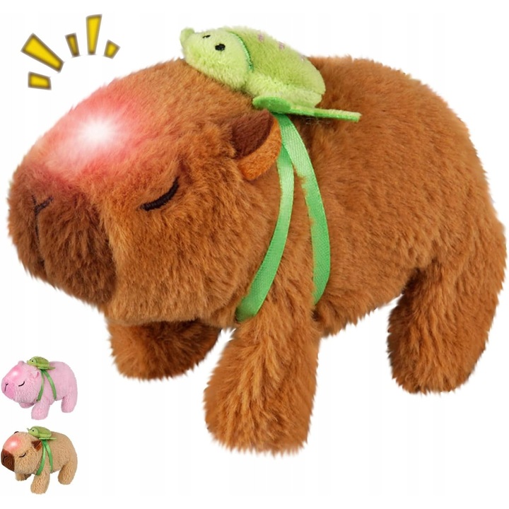 Jucarie interactiva plusata Capybara, functii de alergare si luminescenta, dimensiuni 15x10x4cm, maro