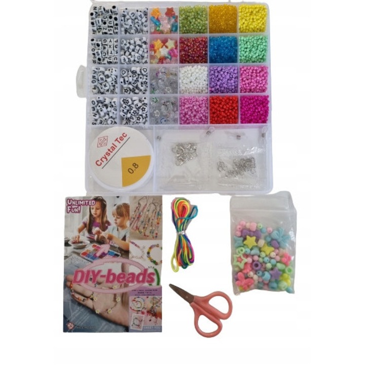 Set de artizanat pentru copii, 24 culori, perle din acril, bratari, coliere, forme diverse