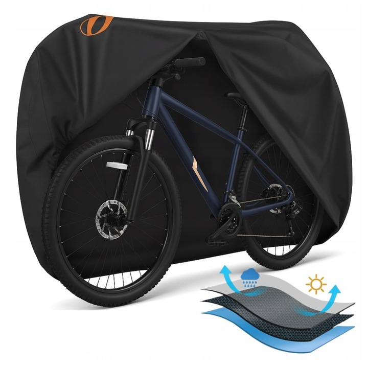 Husa de protectie pentru bicicleta, impermeabila, Oxford 600D, neagra, 195,6x78,7x119,4cm, set cu geanta si carpa de curatare