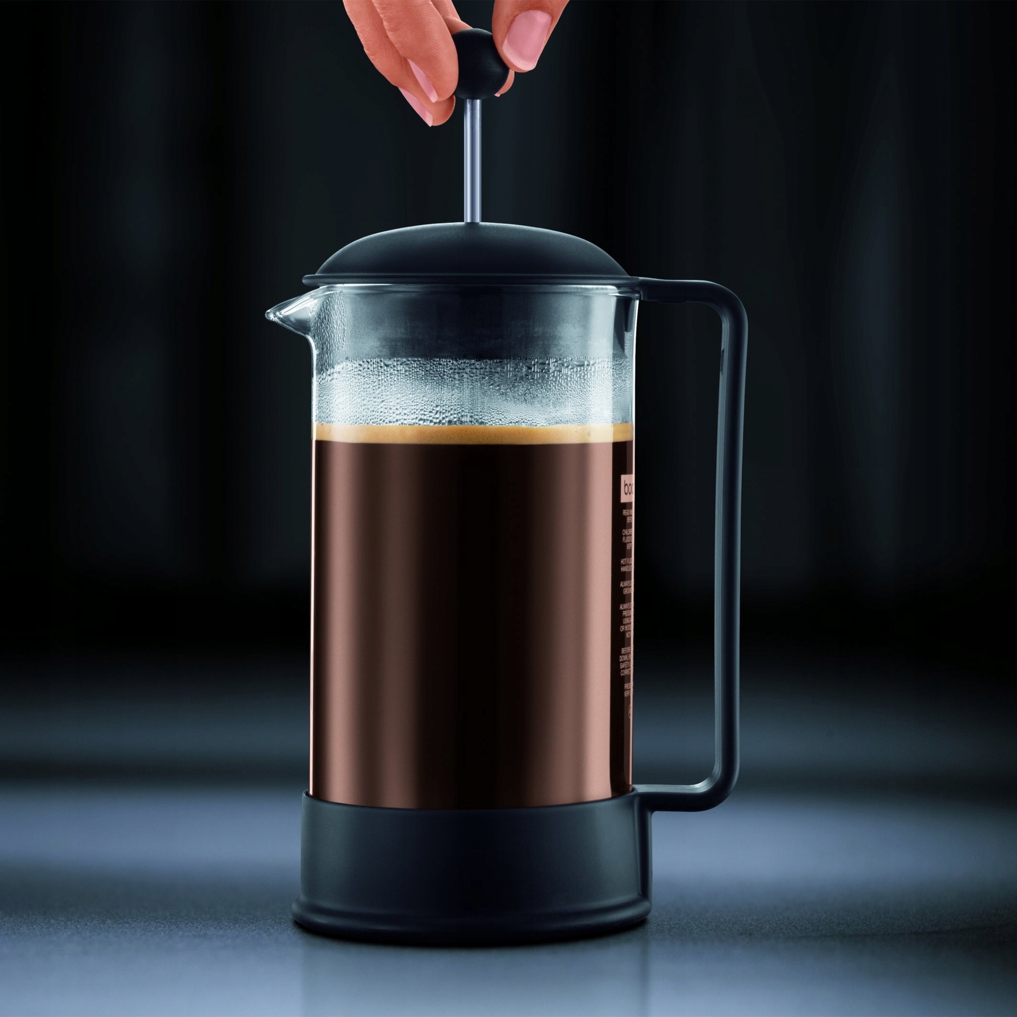 Cafetiera Bodum, model 1543-01US, 3 cani, sticla borosilicata, negru, 18,29x10,67x8,64cm