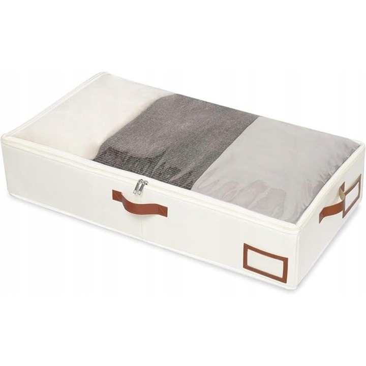 Geanta de depozitare, 60x30x15cm, bej, pliabila, cu fereastra transparenta