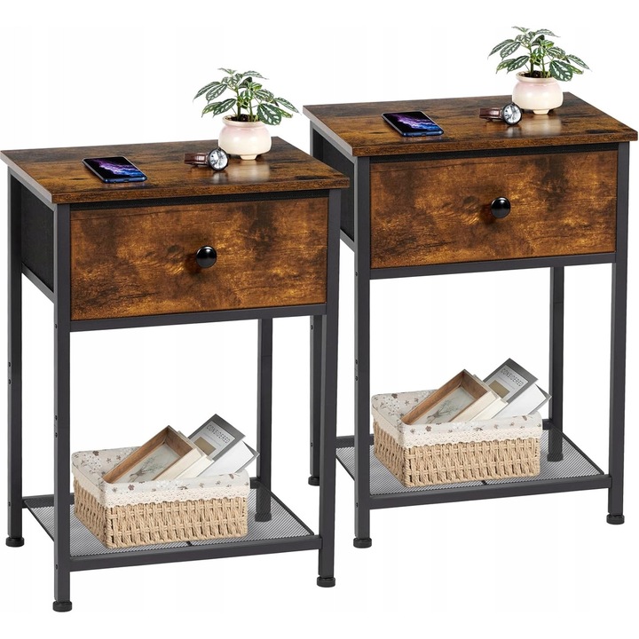 Set 2 masute de noapte, cu sertar si raft, 40x30x55cm, brown