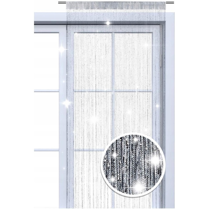 Блестяща завеса от шнур 90x245cm, сребрист лурекс, 100% полиестерен материал, прозрачна