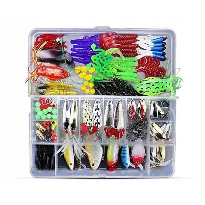 Set de pescuit, 141 piese, momeli artificiale, accesorii, 21x12x4.2cm