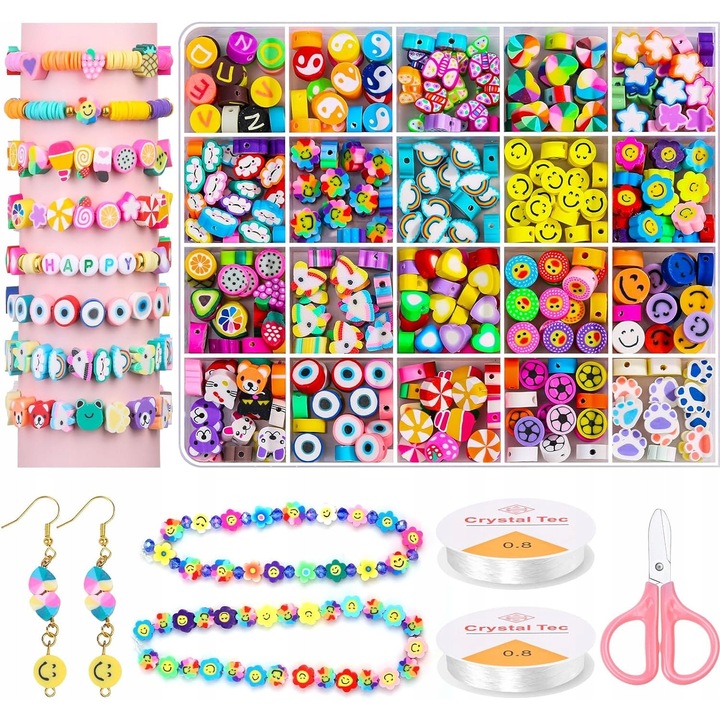 Set de artizanat pentru bijuterii, 400 perle polimerice, 120 modele, accesorii incluse, multicolor