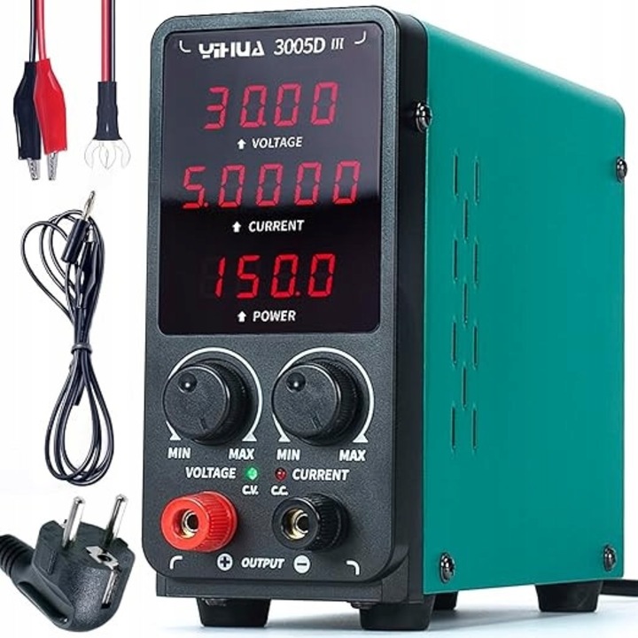 Sursa de alimentare laborator Yihua 3005D-III 30V 5A, compact, cu protectie la scurtcircuit, 150W