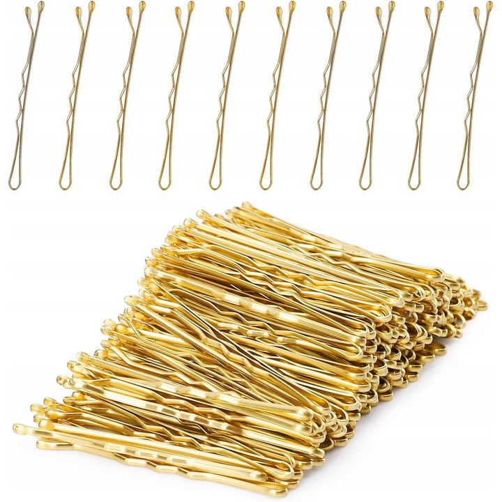 Set 200 agrafe de par aurii, metalice, rezistente, prietenoase cu parul