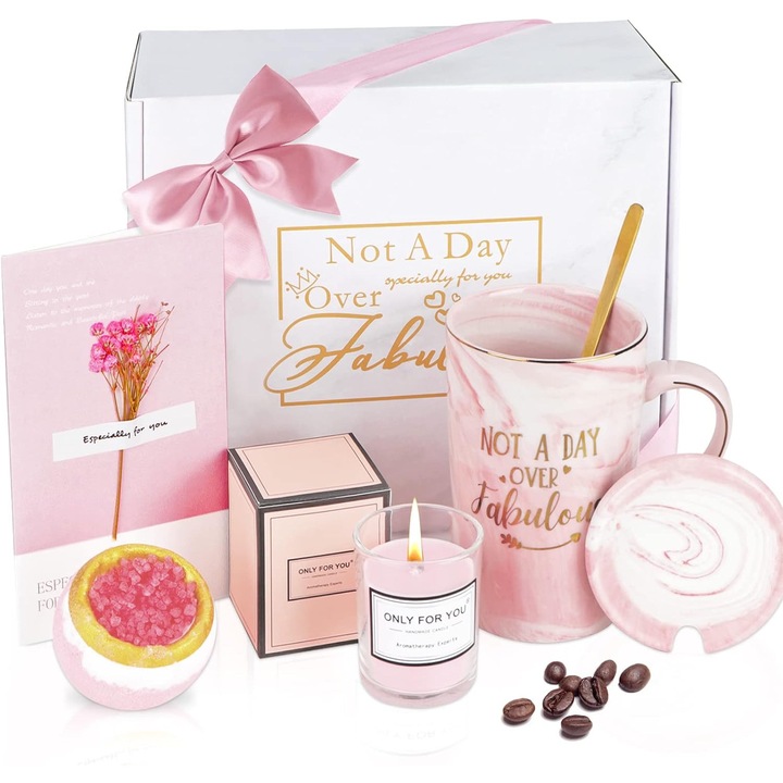 Női ajándékszett, kávésbögre + gyertya, luxus doboz, többszínű