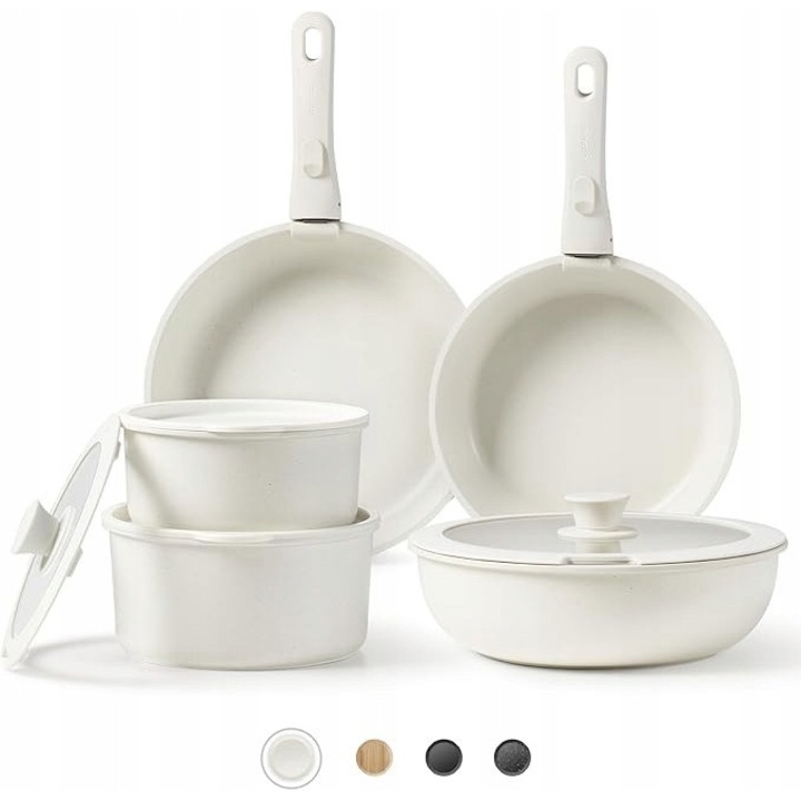 Set oale si tigai granit non-stick 11 piese, Carote, 28x24cm, 6,7l, 3,8l, 2,4l, inductie