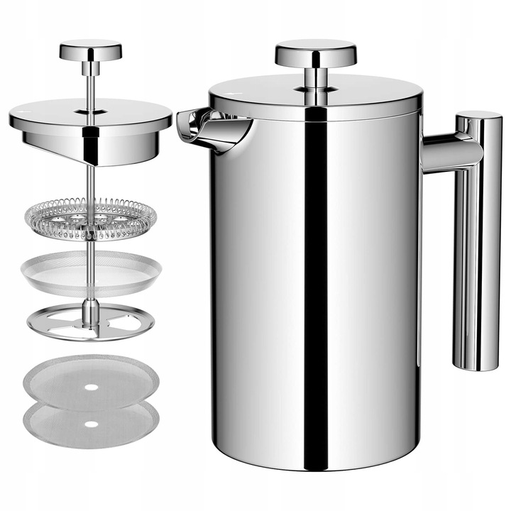 Ceainic MaxMiuly 0,65l din inox, 3 filtre, design modern, argintiu