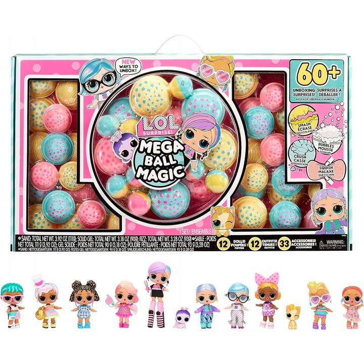 Set de papusi colectionabile cu surprize si jocuri senzoriale, 12 papusi, 33 accesorii, multicolor, 60 elemente