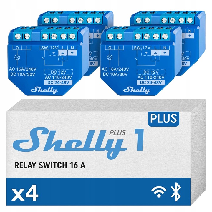 Kit Smart Home Shelly Plus 1, 1 canal, Wi-Fi si Bluetooth, 16A, alb