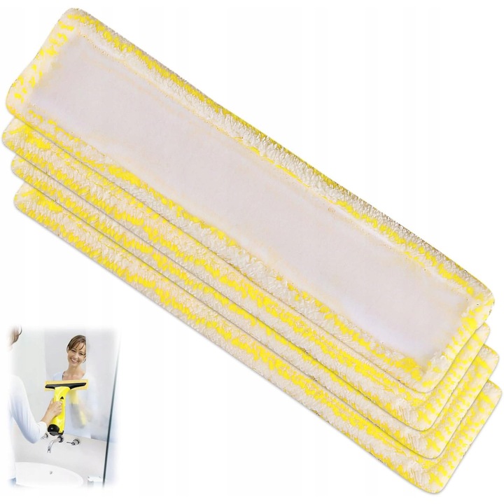 Set 4 prosoape din microfibra pentru stergatoare de geam Karcher, galben, compatibile WV2/WV5/WV6