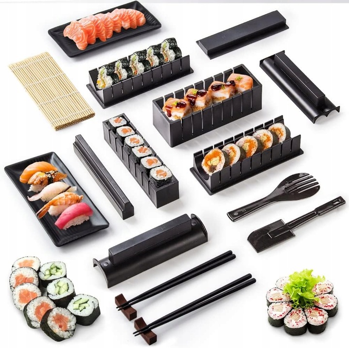 Set pentru preparare si servire sushi, 17 piese, bambus, 20x22x9cm