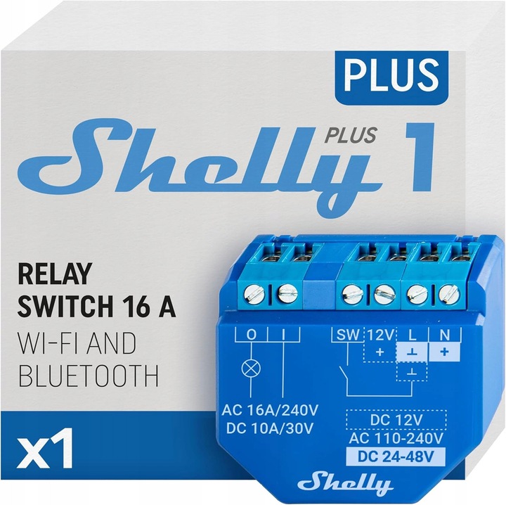 Sterownik inteligentny Shelly PLUS-1, 1 canal, Wi-Fi, Bluetooth, alb, set complet
