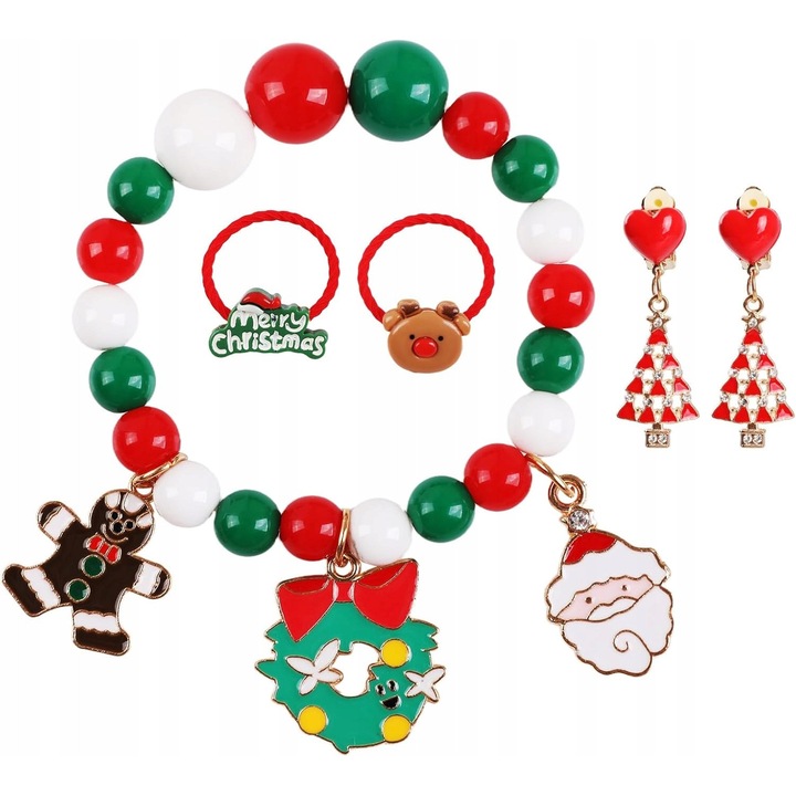 Set bijuterii festive, tema Craciun, multicolor