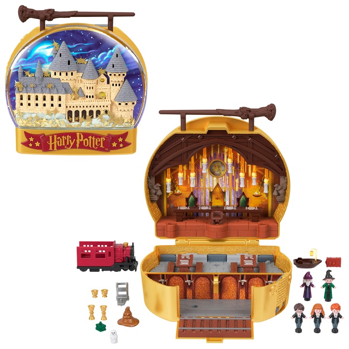 Комплект фигурки Polly Pocket Harry Potter, 5 микро кукли, 11 аксесоара, 4 сцени, многоцветен