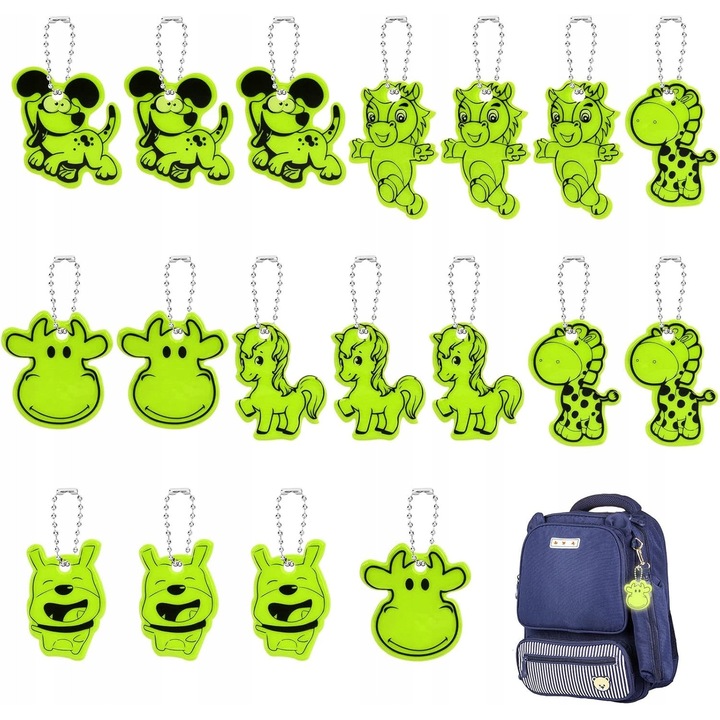 Set 18 umerase reflectorizante pentru copii, motiv animale, material PCV, waterproof