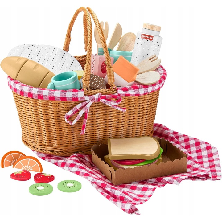 Set picnic din lemn, 31 elemente, pentru copii de la 3 ani, multicolor, 23x33x29cm