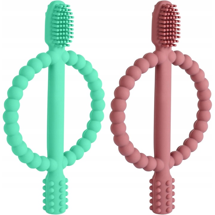 2 db fogzási játék szett, szilikon, piros és zöld, 3 hónap+