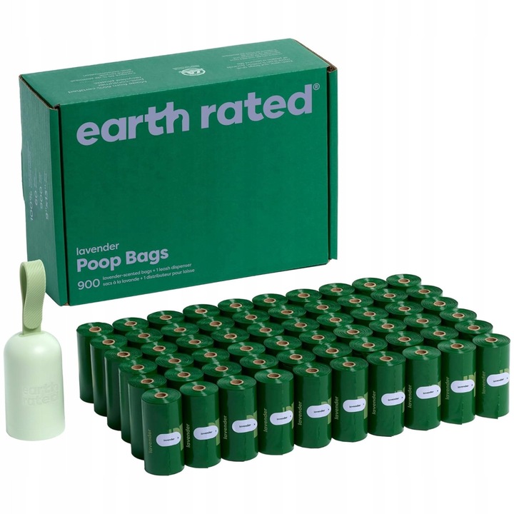 Set 900 pungi pentru excremente caini, Earth Rated, dozator inclus, 33x23cm, verde