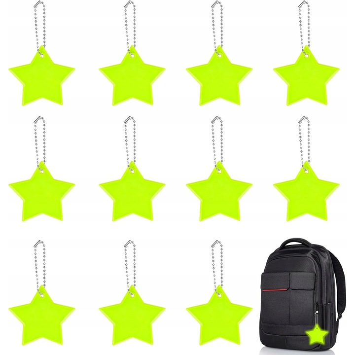 12 db fényvisszaverő kulcstartó gyerekeknek, csillag alakú, vízálló