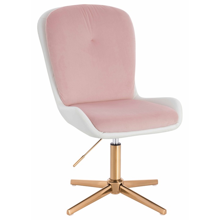 Scaun de birou, Votana, HR690CROSS, Velvet&soft Piele Pu, Baza Aurie, Roz Pudra/Alb