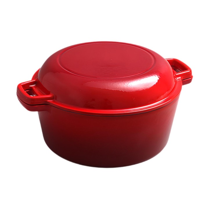 Vas de gatit din fonta, 2,7L, rosu, cu capac, pentru cuptor