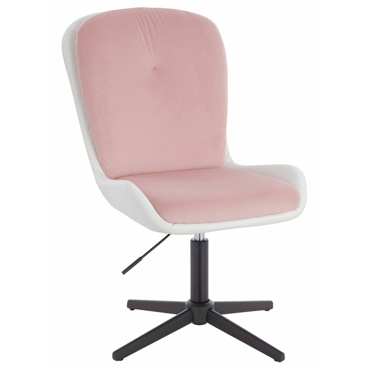 Scaun de birou, Votana, HR690CROSS, Velvet&soft Piele Pu, Baza Neagra, Roz Pudra/Alb