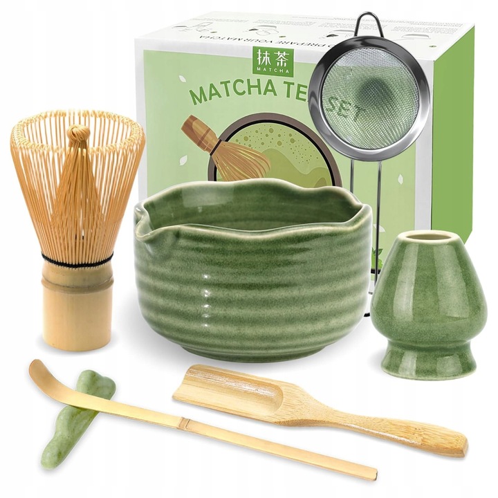 Set pentru prepararea matcha, 7 piese, ceramica verde, 500 ml