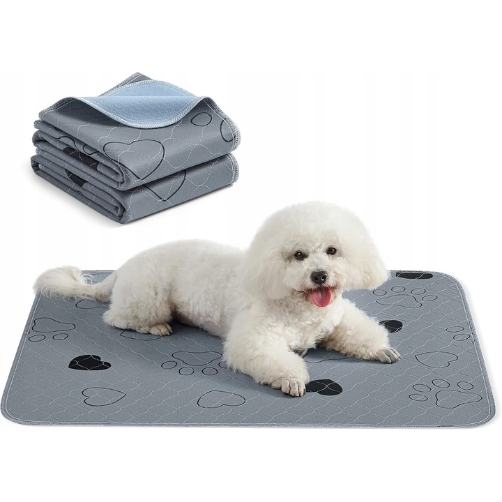 Covoras de antrenament pentru caini, 91x86 cm, set 2 bucati, gri, material poliester cu strat impermeabil