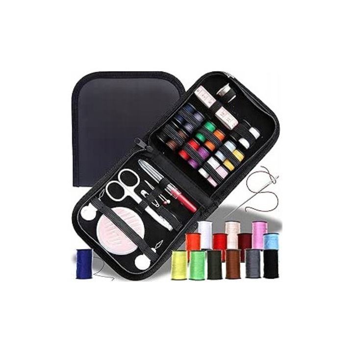 43 részes varrókészlet, RETOO, utazási kiegészítők, kompakt, 12x12x2,2cm, többszínű