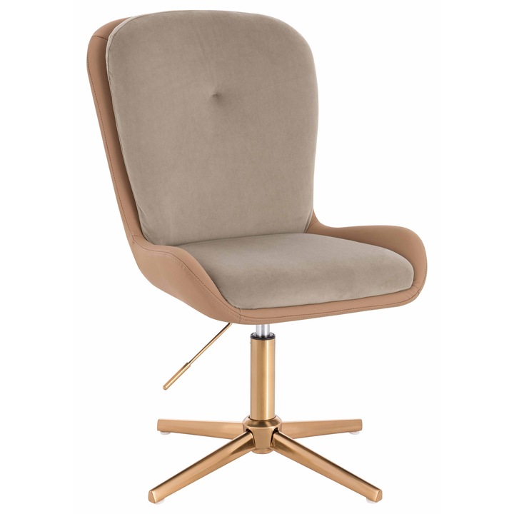 Scaun de birou, Votana, HR690CROSS, Velvet&soft Piele Pu, Baza Aurie, Latte/Carmel