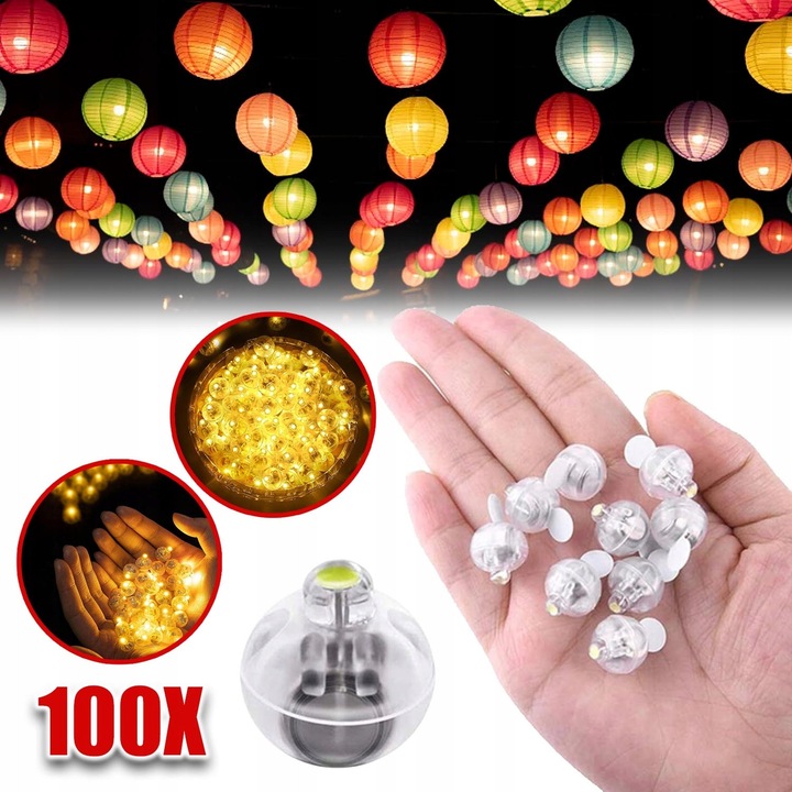 100 db LED lámpa szett léggömbökhöz, meleg fény, 200g