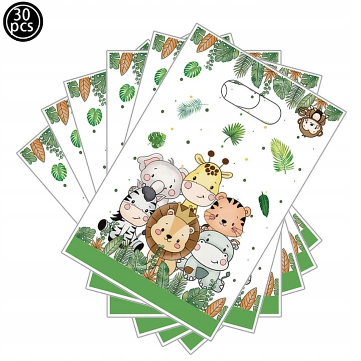 Set 30 pungi pentru cadouri Safari, 25x16,5cm, design colorat, pentru petreceri si aniversari