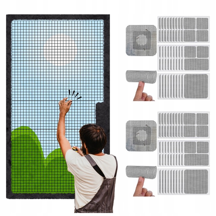 Set reparare moskitiera, 30 foi, 3 dimensiuni, autoadeziv, fibra de sticla