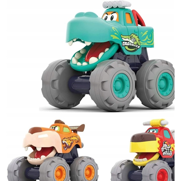 Set masinute pentru copii, fara marca, tip monster truck, din plastic, multicolor, pentru varsta de 1-3 ani