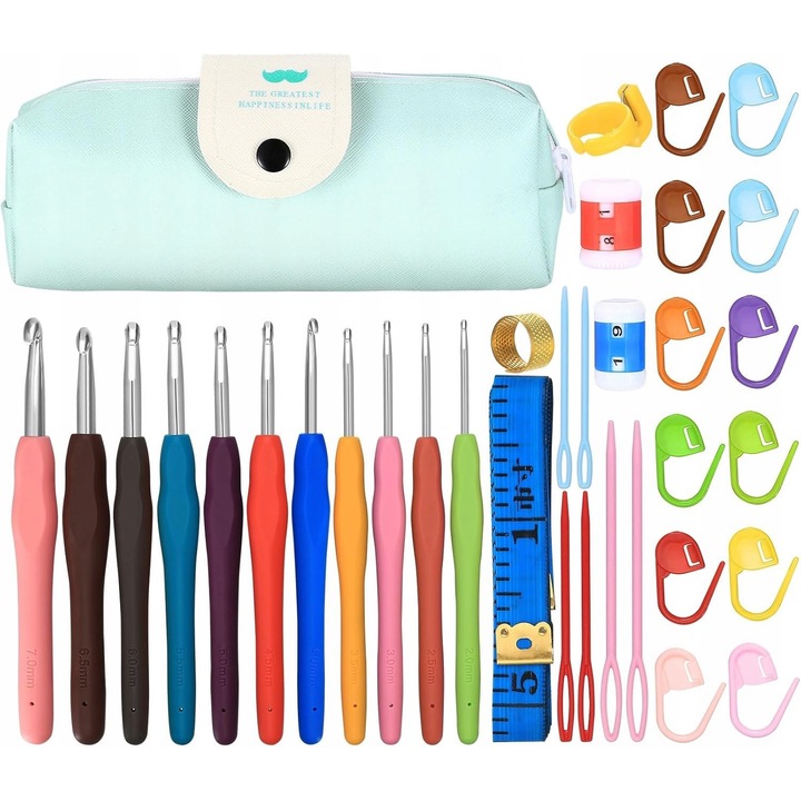 Set crosetat 11 crosete 2,0-7,0mm cu etui, manere ergonomice, multicolor