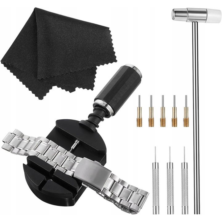 Set de unelte pentru repararea ceasurilor, 11 piese, metal rezistent, plastic durabil, multicolor