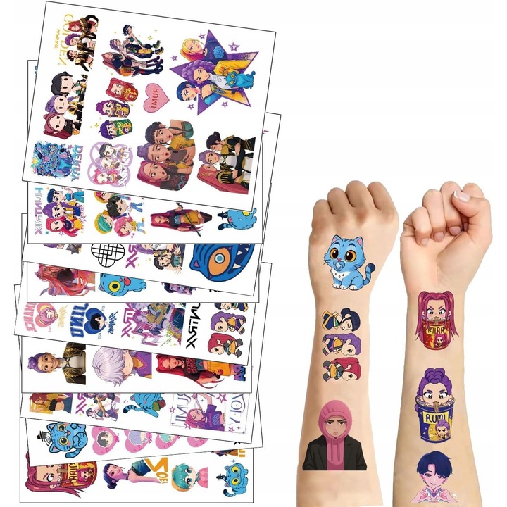 Set tatuaje temporare Demon Hunters, 9 foi, multicolor, pentru copii