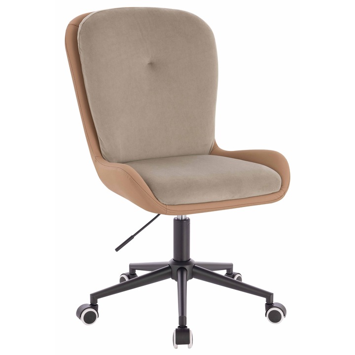 Scaun de birou, Votana, HR690K, Velvet&soft Piele Pu, Baza Neagra, Latte/Carmel