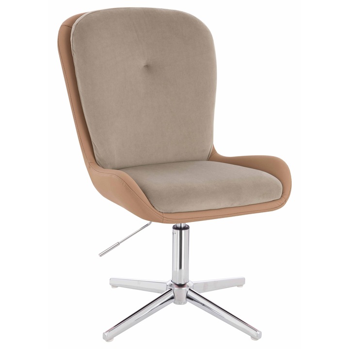 Scaun de birou, Votana, HR690CROSS, Velvet&soft Piele Pu, Baza Cromata, Latte/Carmel