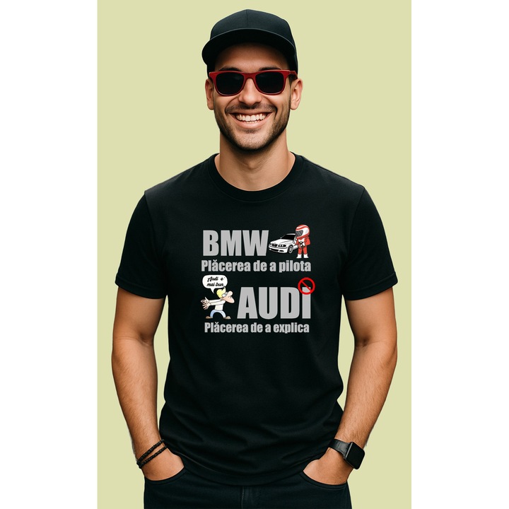 Tricou Bmw Audi Mesaj Funny, Barbat, 100% Bumbac, Cri-Flo, Cadou Aniversare Evenimente, Culoare Negru, Marime 3XL